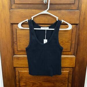 NWT perfectwhitetee Blondie Ribbed Tank Top Black Cotton Stretch Size XS $78